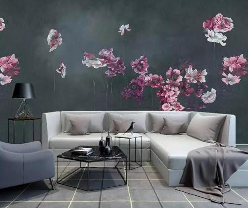 Tzxztt Red Floral Dark Tones Modern 3D Wallpaper Embossed Silk Neutral Tones Material Ideal for Living Room Bedroom-400cm×280cm