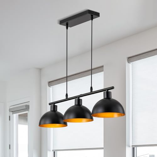 Pendelleuchte Esstisch Schwarz, Metall Lampenschirm Hängelampe 3 Flammig | WILON Vintage Pendelleuchte im Industrial Design, Wohnzimmerlampe Decke Hängend (Ohne Lichtquelle) [Energieklasse E]