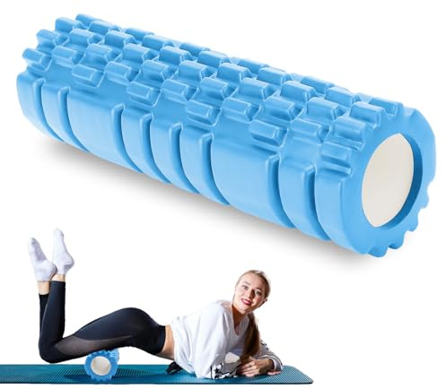 Foam Roller Rullo Massaggio Muscolare per Alleviare le Tensioni Muscolari e il Sollievo Dalla Pressione Nella Schiena sulla Colonna Vertebrale Massaggiatore per Trigger Point 30×8cm (Azzurro)
