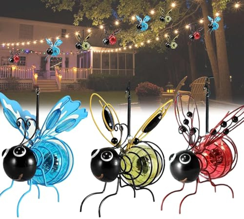 3 Stück Solar Hanging Insect Simulation Light, Bienen Deko Solarleuchte Außen Gartendeko Lichterketten, Hängende Lampen Solar Biene Tiere Lichter, Solarlaterne für Außen, Garten, Hof