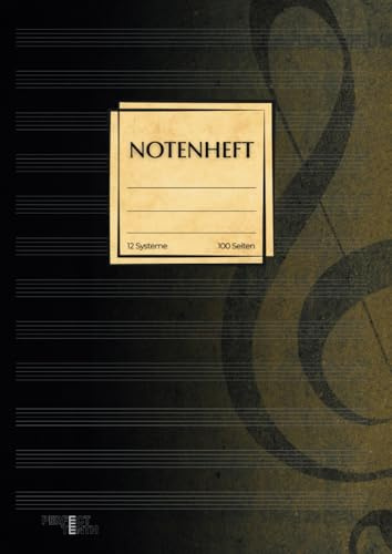 Notenheft: Leere Notenblätter im A4-Format | 100 Seiten mit je 12 Notensystemen | für Anfänger und Fortgeschrittene