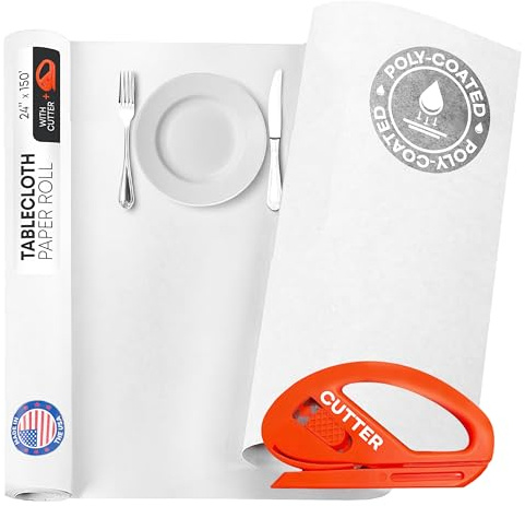 IDL Packaging Eco Tablecloth Paper Roll 24 x 1800 (150 ft, 300 sq.ft) with Cutter - Sustainable Alternative to Plastic Table Covers - Perfect for Parties, Dinners & Events - Natural Table Runner