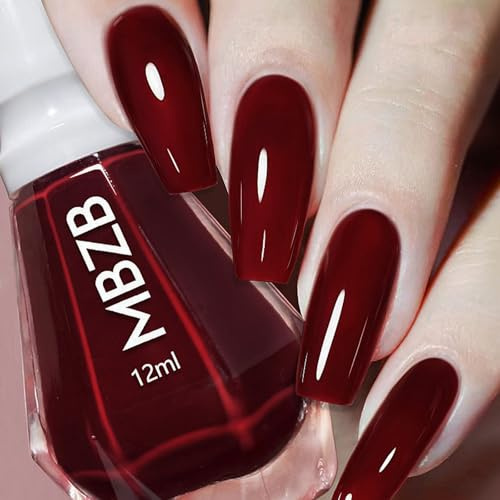 Burgundy Nail Polish - Red Nail Polish Quick Dry - Long Lasting Cherry Red Nail Varnish - Glossy Breathable Dark Red Nail Varnish - Chip Resistant Non-Toxic for DIY Nail Art Manicure