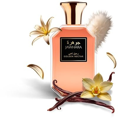 Collezione Jawhara Golden Nectar Eau de Parfum Unisex | Profumo ambrato bianco con note di bergamotto, ylang-ylang e muschio, a lunga tenuta, aromi ipnotici mediorientali.