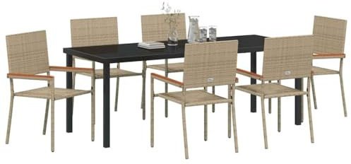 vidaXL Trädgårdsmöbelset 7 st Beige konstrotting
