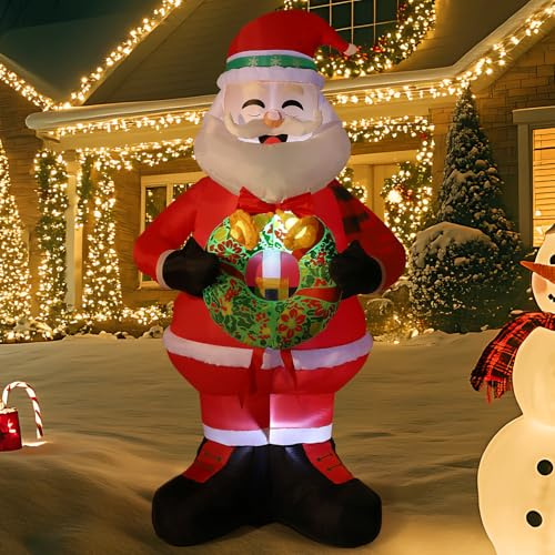 HAUSPROFI Aufblasbarer Weihnachtsmann 240cm, Aufblasbare Weihnachtsdeko Groß Outdoor, Weihnachtsfiguren XXL 8FT Innen und Außen, Weihnachtsdekoration Draußen mit LED-Licht