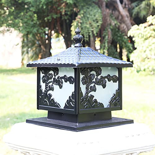 MYUYEE Luci da Esterno Creative Impermeabili IP65 a Colonna Vintage con E27 Lanterne Decorative in cipresso per Esterni con Paralume in Vetro.,Nero-30 * 30 * 35cm