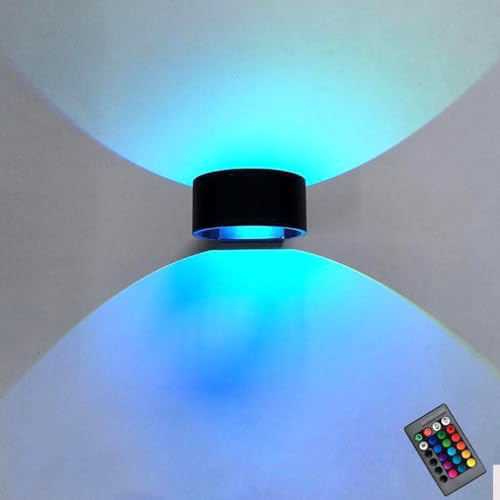 Wandleuchte Innen RGB Smart LED Wandlampe Dimmbar 16 Farben mit Fernbedienung Schwarz Wandlicht Up Down Lichteffekt Wandbeleuchtung aus Aluminium für Wohnzimmer Schlafzimmer Flur Party Ambiente Lampe