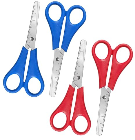 4 Pcs Scissors,Blunt Tip Safety Scissors with cm-Scale Plastic Handle Craft for Scrapbooking DIY Craft Students Teaching Stationery (Blue+Red)