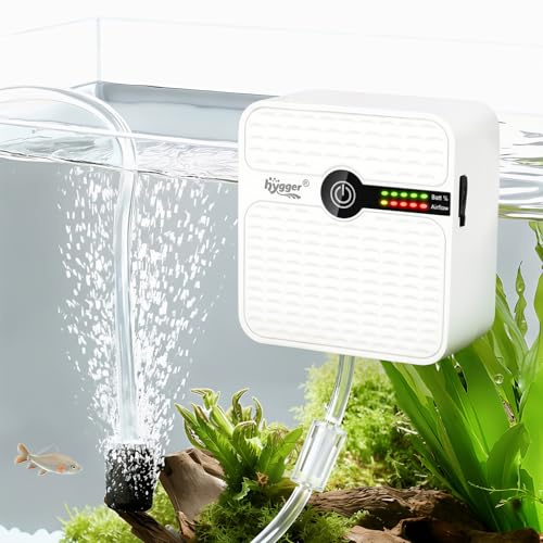 hygger USB Rechargeable Aquarium Air Pump, Battery Powered Quiet Oxygen Pump, Portable Aerator with Air Stone, Adjustable Air Flow with Clip for Bait Bucket, Outdoor Fishing and Power Outages, 2.5W