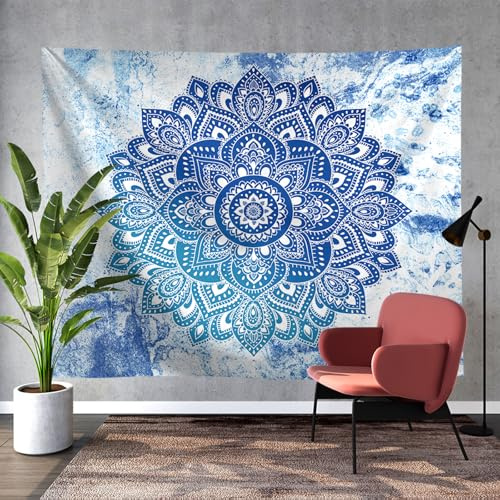 Yosugar Wandteppich für das Schlafzimmer, Wandtuch Wandbehang für Raumdekoration,Boho Wandteppiche für Raumdekoration Schlafzimmer, Wohnzimmer (Hellblaues Mandala, 150L x 130B cm, Ungerahmt)