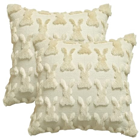 Artoid Mode Set di 2 federe in morbida pelliccia artificiale beige coniglietto pasquale 50 x 50 cm primavera peluche velluto cuscino decorativo per divano camera da letto