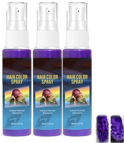Haarspray Farbe, Haarspray Lila Auswaschbar, Temporäre Haarfarbe Lila, Waschbar und Nicht Klebrig Hair Color Spray, Farbiges Hair Dye, Haar Colorationen Karneval Halloween Cosplay Party (3PC)