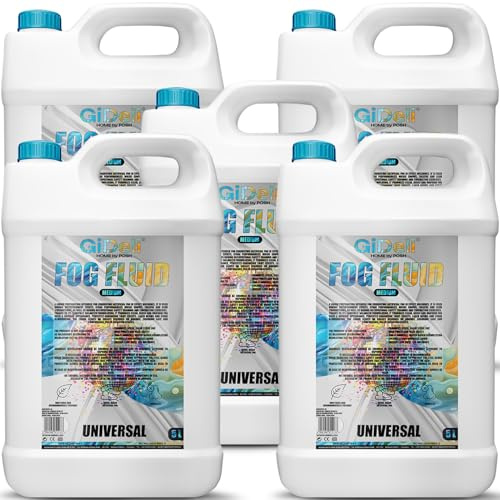 GiDeli Fluide à fumée 5 x 5 l - Liquide à fumée liquide pour machine à fumée - Fogée moyenne - Pour intérieur et extérieur - Densité finement adaptée pour les spectacles et les effets d'éclairage