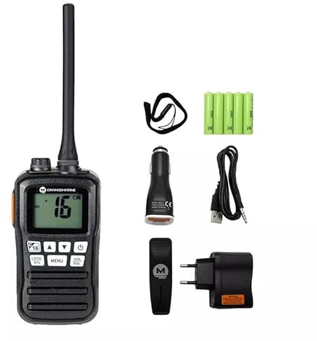 VHF Portatile Orangemarine WP200 – Impermeabile IP67, 1/3 W, Autonomia 10 h, 5 Batterie Ni-MH, Standby Doppio/Triplo