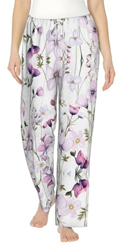 WZYCWB Rhododendron Illustration Pattern Patterned Women's Flannel Pajamas - Autumn/Winter Loungewear -, Black, Large