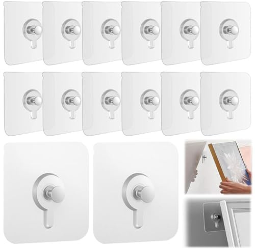 Confezione da 20 ganci autoadesivi per quadri, trasparenti, carico massimo 6 kg, ganci invisibili per appendere quadri, ganci adesivi senza chiodi, per appendere cornici, utensili da cucina e bagno