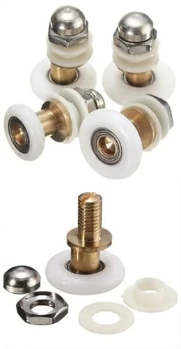 Puleggie di fissaggio per porte doccia, Rulli for porte scorrevoli in ottone for doccia, confezione da 4, bianchi, 23/25/27 mm, ricambio(23.0mm)