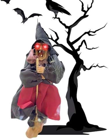 di Halloween – 30 cm in Resina, Decorazione Spaventosa, Figura Volante, attivazione del Suono, sensore vocale, Occhi Luminosi per Feste, verande, Force, terrazze, Esposti, Oggetti di Scena