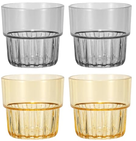 QUARKZMAN Vasos De Plástico Reutilizables Transparentes, Juego De Vasos De 10 Onzas, Tazas De Agua De Plástico Irrompibles Para Cerveza, Whisky (Gris/Naranja, 4 Unidades)