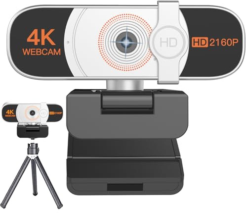 Nolansend 4K webbkamera, med integritetsskydd, vitbalans, webbkamera med mikrofon, Plug & Play, 4K webbkamera för PC/laptop/stationär, videosamtal, konferenser