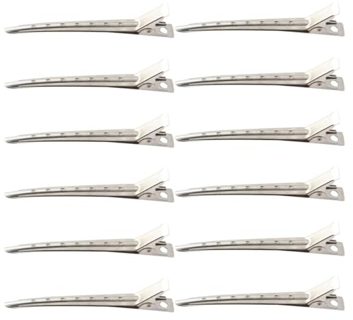JECOMPRIS Lot de 12 Pinces à Cheveux Argentées à 7 Trous, Clips à Bec de Canard Arrondis pour Coiffeurs Professionnels, Maintien Précis des Sections pour Coiffure, Coloration et Maquillage,