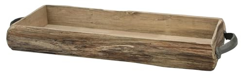 Stonebriar Decorative Rectangle Country Rustic Natural Wood Bark Tray with Metal Handles