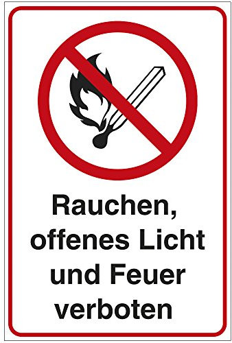 Schild Rauchen, offenes Licht und Feuer verboten.  aus Alu/Dibond 200x300 mm - 3 mm stark
