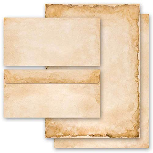 Briefpapier Set, 40 tlg. Antik & History, VINTAGE 20 Blatt Briefpapier + 20 passende Briefumschläge DIN LANG ohne Fenster | Paper-Media
