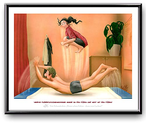 Veit`S Bilder Wandbild Cartoon Physiotherapie Fußreflexzonenmassage - Immer an den Füßen und Nicht mit den Füßen! (Klein 24x30mit Rahmen)
