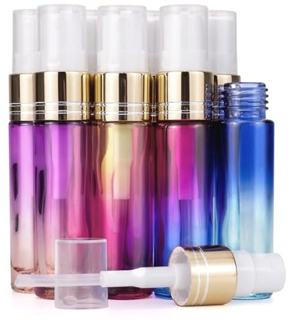 Ellbest 8Pcs 10ml (1/3 oz) Refillable Empty Spray Bottle Vials Tube Container Fine Mist Glass Rainbow Gradient Colored Atomisers Mini Perfume Bottles for Travel Cosmetic