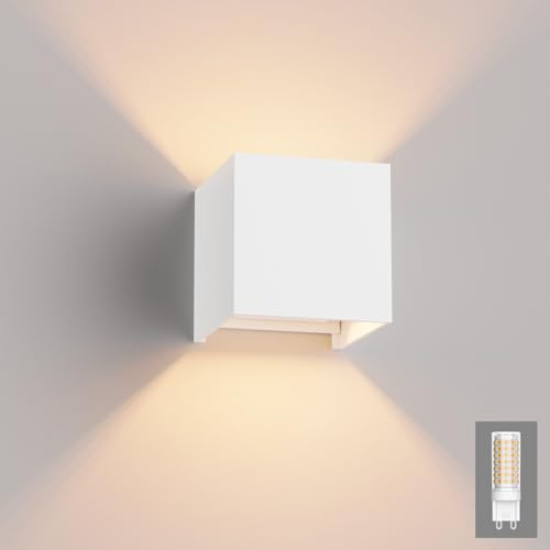 Klighten Wandleuchte mit Austauschbarer G9 LED Birne 3000K, Weiß | Wasserdicht IP54, Wandlampe Innen/Aussen, Up Down Design, Aluminium Aussenlampe für Garten, Wohnzimmer