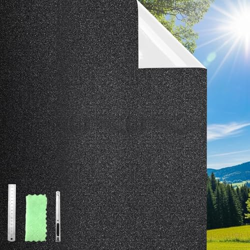 DIFIT Total mörkläggningsfönsterfilm, 100% ljusblockerande och integritetsfilm, statisk fästande, anti-UV, avtagbar fönsterfilm för sovrum, vardagsrum och daglig sömn,90 x 200 cm