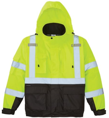 KLEIN TOOLS 60364 Bomber Jacket, High-Visibility Reflective Winter Jacket, 220-Gram Insulation for Superior Warmth, ANSI Compliant, Large