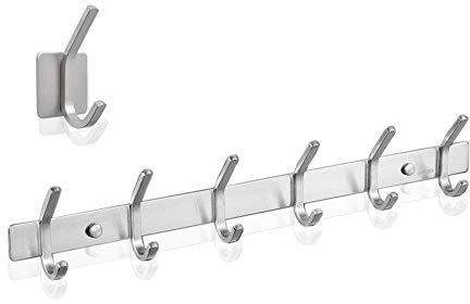 Ai-Youger Hakenleiste mit 6 Haken Kleiderhaken aus rostfreiem Edelstahl Garderobenhaken Wandhaken - erfordert Bohren, ca. 30kg belastbar(Größe 1)