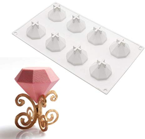 Mousse Stampo in silicone Stampo a Ciambella per Bigné,Pudding e Cubi di Ghiaccio, Muffa da Forno, 8 fori di diamanti
