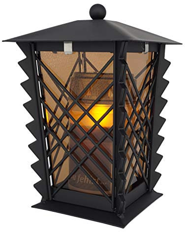 Grablaterne, Grableuchte, Grablaterne aus Stahl mit Parsolglas und Gittern inkl. LED-Kerze 21 cm (Schwarz)