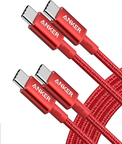 Anker USB C to USB C Cable, 2-Pack 6 FT (1.8 m) Type C 100W Charger Cord, Fast Charging for iPhone 17 Series, MacBook Pro 2020, Pixel, and More (Red, Not for Video Output)