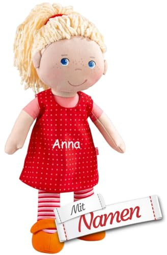 HABA Stoffpuppe Annelie mit Namen Bestickt | Erste Baby Puppe zum Kuscheln, Weiche Mädchen Kuschelpuppe, Kinder Geschenk-Idee, Babypuppe als Taufgeschenk