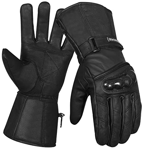 SAWANS Motorbike Motorcycle Gloves Leather Hard Knuckles Thinsulate Windproof Waterproof Protection Winter Summer Thermal Riding Gloves Men Women Outdoor Hiking Sports Bike (Black, M)