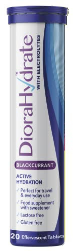 DioraHydrate Hydration Tablets with Electrolytes & Carbohydrates | 20 Blackcurrant Flavour Tablets| Scientifically Formulated for Active Hydration | Food Supplement Compact Tube