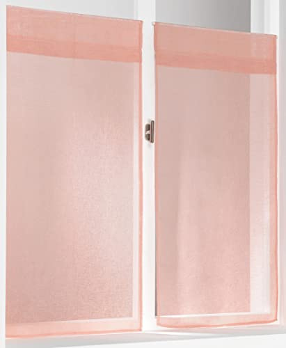 LINDER Paire de vitrages Point Clair Kaolin Coloris Rose poudré Finition Passe-Tringle en 45x90cm