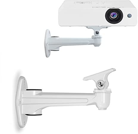 POPTONG Mini supporto da parete per proiettore, portata 3 kg, lunghezza 16-20 cm, materiale in alluminio, per CCTV/fotocamera/proiettore/webcam, girevole a 360° (bianco)