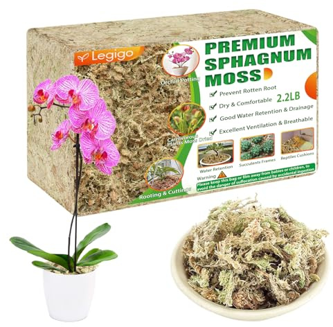 Legigo 1kg Premium Sphagnum Moos- 100% Natürlich Moos für Pflanzen | Speichert Wasser Moss für Orchideen, Sukkulenten, Fleischfressende Pflanzen, Stecklinge, Terrarien & Reptilien