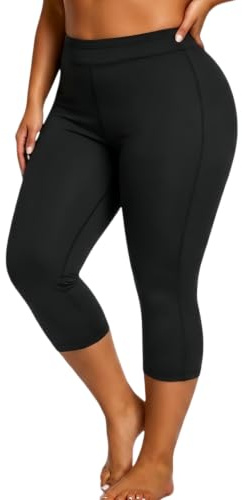 Holipick Plus Size Swim Pants for Women Swim Capris High Waisted Swim Leggings UPF 50+ Long Swim Shorts, Black, 22 Plus