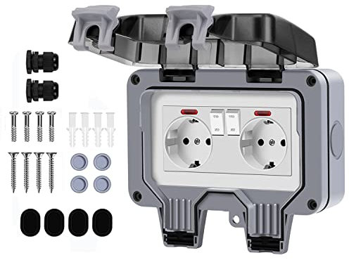 Demoyaya AuÃŸensteckdose IP66 wasserdicht doppelt Doppelsteckdose, Wandsteckdosen AuÃŸenanschluss Steckdosenbox, Wasserdicht 1fach abschlieÃŸbar AuÃŸensteckdose für Garten (Upgraded Socket)