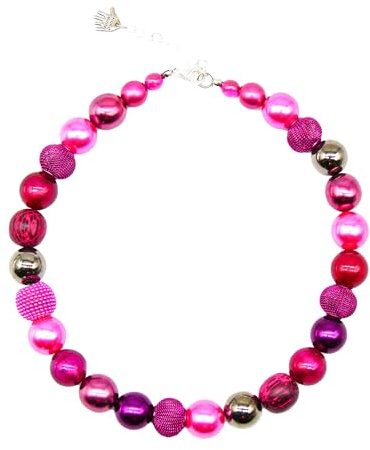 Feliss Handmade: Ketten aus Perlen Halskette Damen Statement Kette 45 cm lang in Boho Style. Choker Halsband Schmuck. Beads Perlenkette Frauen pink (Rasberry)