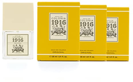 1916 - Original Pack de 3 x 30 ml, Agua de Colonia Hombre y Mujer, Formato Viaje en Spray, Perfume Unisex, Eau de Toilette Masculina y Femenina, Fragancia Cítrica y Floral, Aroma de Larga Duración