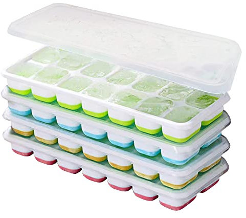 Ram® 4 X Pack Silicone Ice Cube Tray Set of 4 Ice Moulds Freezer Stackable Non Spill Ice Cube Tray Dishwasher Safe BPA Free