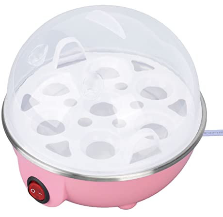 Cocedor de Huevos, Cocedor de Huevos Duros, Multifunción, Antiquema en Seco, 350 W, Capacidad para 7 Huevos con Placa de Calentamiento para Alimentos, Huevos y Leche (Rosa)